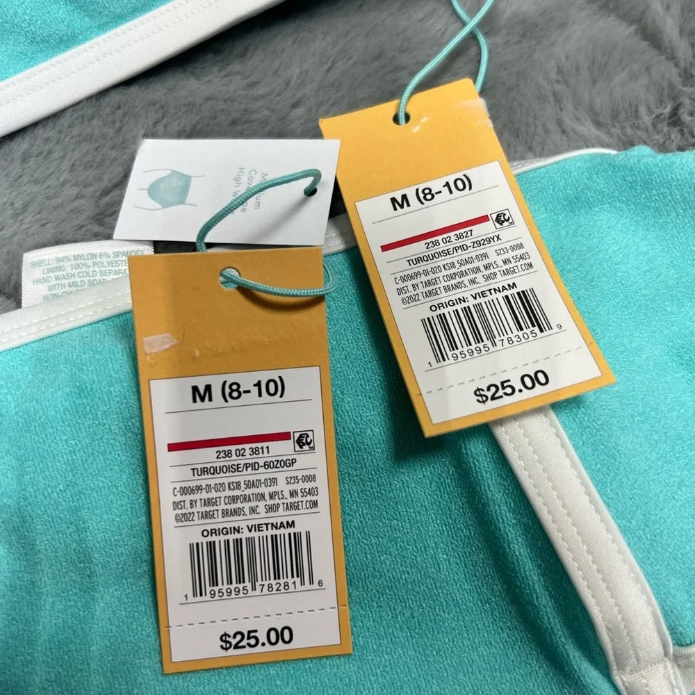 Kona sol light teal terry texture high waist bikini swimsuit bikini NWT